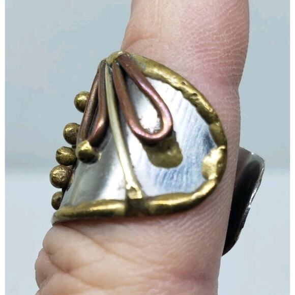 Mixed Metal Ring Brutalist MCM Chunky Cuff Adjustable 3D Biker Large Size Artist - Picture 9 of 14